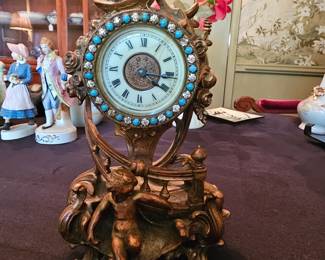 antique Art Nouveau bronze French mantle clock