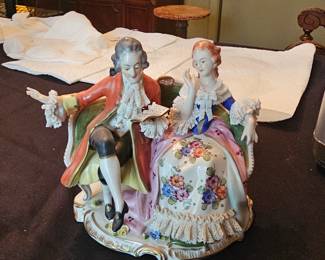 antique German Dresden porcelain figurines - markers include Volkstedt, Sitzendorf, Scheibealsbach, Ackermann & Fritze, Meissen and others