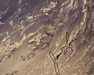 Apollo 8 - Astronaut Orbit photograph print signed by William Anders, Frank Borman and Jim Lovell.