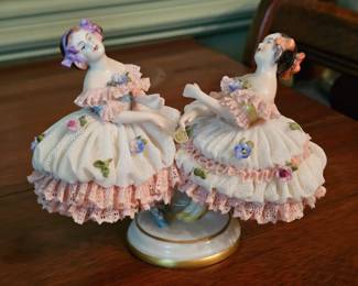 antique German Dresden porcelain figurines - markers include Volkstedt, Sitzendorf, Scheibealsbach, Ackermann & Fritze, Meissen and others