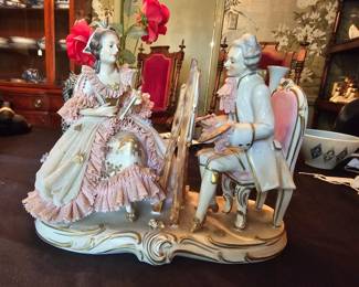 antique German Dresden porcelain figurines - markers include Volkstedt, Sitzendorf, Scheibealsbach, Ackermann & Fritze, Meissen and others