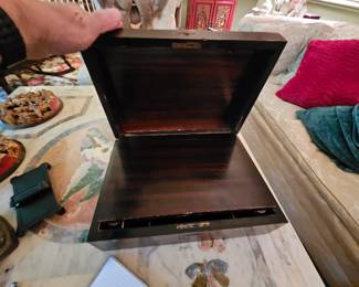 antique Victorian Travel writing desk with ink wells