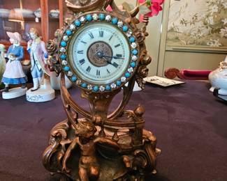 antique Art Nouveau bronze French mantle clock