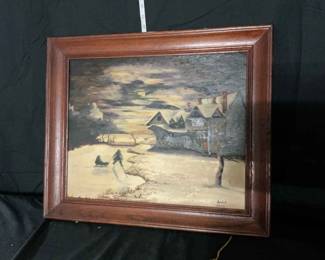 1957 Isabel Oil Painting of a Serene Winter Landscape