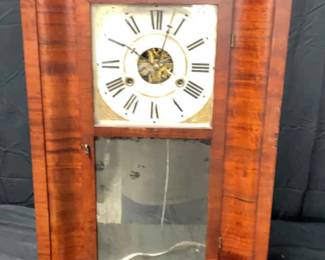 Antique Harris Wilcox Brass and Wood Clock