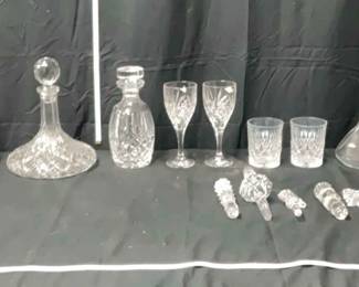 24 Piece Collection of Crystal Decanters, Wine Glasses Glass Tumblers