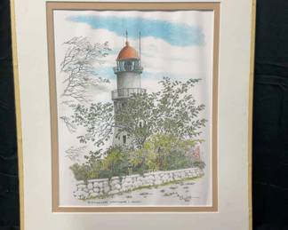 Framed Hand Drawn Portrait of Diamondhead Lighthouse by Don DeWitt