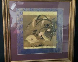 Framed Tosa Mitsuoki Quails and Flowers Portrait