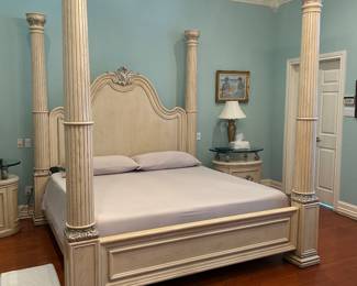 PRESALE item: Henredon Visage Collection without canopy. Color is Vienne. This is a magnificent bed, a king size, 96.5" tall x 88" wide. Mattresses are included.
