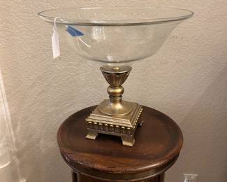 Large Vintage Crystal Glass Pedestal Bowl