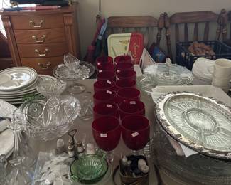 Vintage Camelot red water glasses with clear bulbous stems