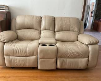 cream “leather” recline couch- 78”