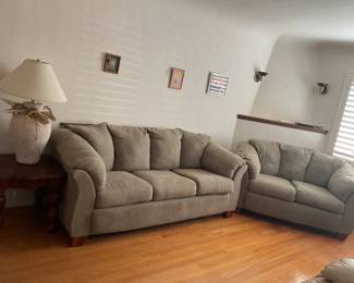 Like new taupe couches- 87” & 64”