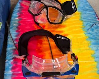 Colorful boogie board and diving googles