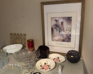 cased glass round bowl (bavarian) plus vintage and modern glassware
