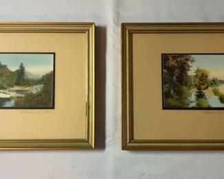 2 Framed Small Colored Photos Signed by Wallace Nutting