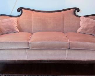 08 Antique ClawFoot Sofa with Dark Wood Pink Velvet Fabric