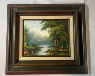 Framed Painting Lush Trees Along A Riverbank Van Neeter