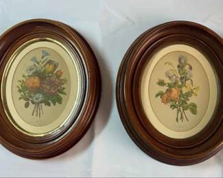2 Ovalframed Flowerthemed Prints By JL Prevost