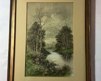 Framed Light Trees River Scene