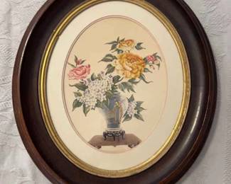 Oval Framed Print Flowers in Asian Vase