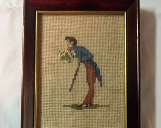 Framed Fiber Art Young Man with Flowers