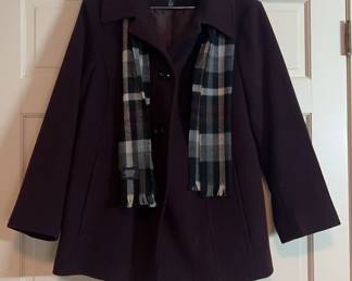 Womens Purple London Fog Woolblend Coat w Scarf Size 1X