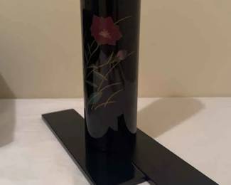 Vintage Japanese Wajima Lacquer Ware Floral Design Vase