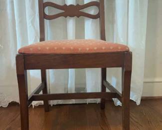Wood Chair with Pink Fabric Seat Bowlike Back