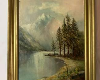 Framed Painting Landscape With Mountains Lake Signed by Elizabeth J. Jeffries