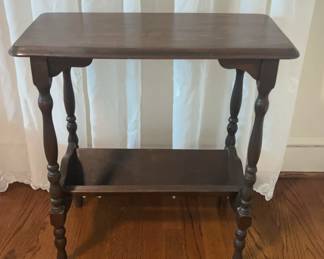 Vintage Dark Wood Table with Bookshelf