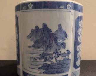 Vintage Blue White Chinoiserie Vase