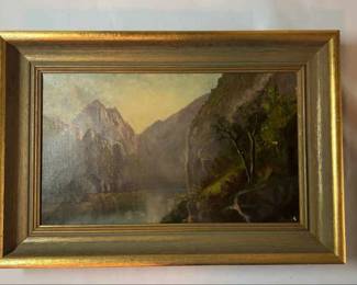 Gold Framed Painting of A Mountain Lake