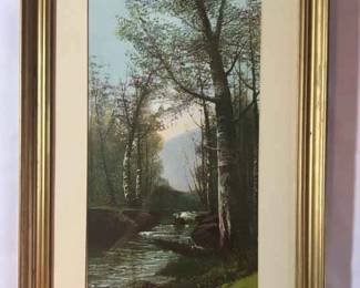 Framed Stream Running By Mottled Trees