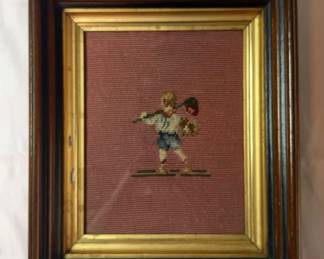 Framed Fiber Art Child with Sack