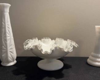 Beautiful Milk Glass Vase And Candy Dish
