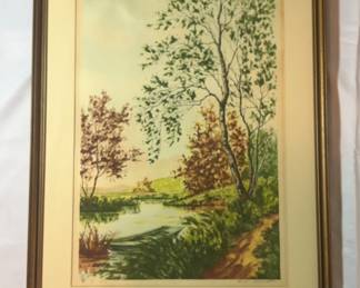 Framed Boat on Water Print Signed by Louis Ramet