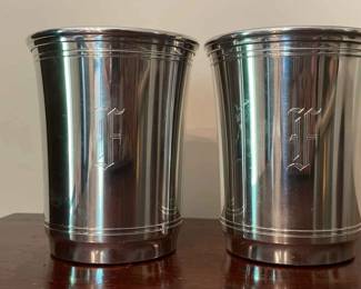 F Engraved Pewter Carolina Julep Cups