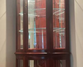 Lighted Curved Colonial Cherry Curio Cabinet by Jasper Cabinet Co.