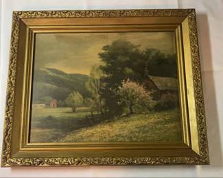 Ornately Framed Farmscape with Trees