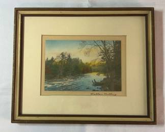 Framed River Fall Colorful Trees Signed by Wallace Nutting