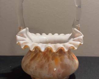 Fenton Art Glass Vase Murrhina Basket Autumn Orange with Mica Specks