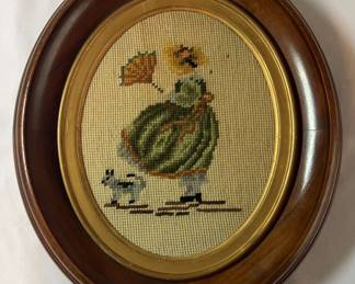 Framed Fiber Art Child with Dog