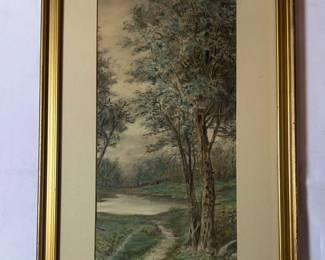 Framed Image of Path with Trees Signed