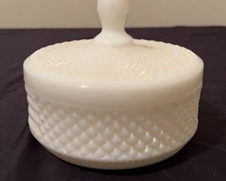 Milk Glass Lidded Dish Westmoreland Glass HobnailDiamond