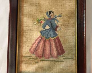 Framed Fiber Art Young Woman In Dress