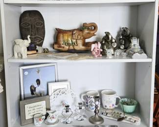 vintage home decor, elephants, precious moments, mugs