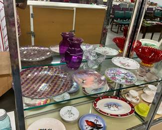 Multi Purple Mosaic Tile Platter - Purple Glass Vase - Purple Hummingbird Wall Plates - Mikasa Art Nouveau Bowl