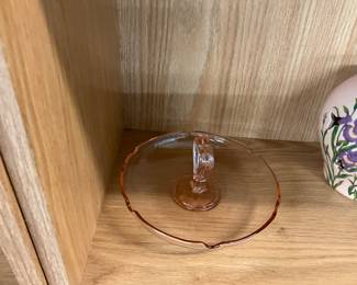 Pink Depression Glass Serving Dish w/Handle
