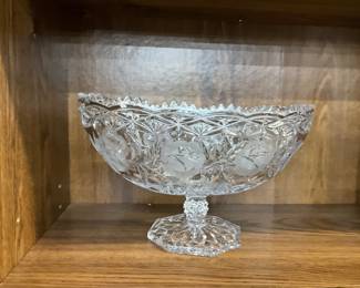 1940's Heavy Oval Crystal Saw Tooth Pedestal Bowl